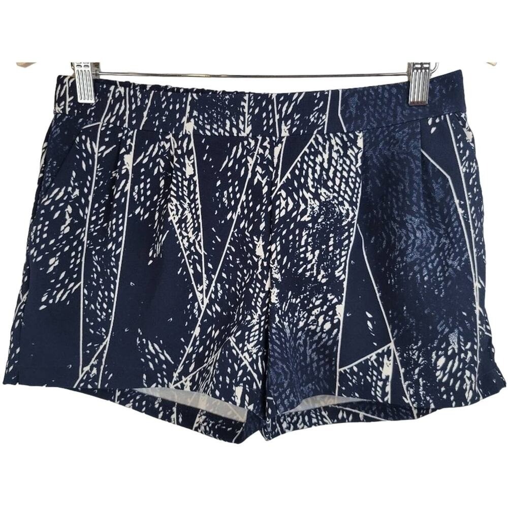 Mossimo Women's S Navy Blue White Abstract‎ Print Elastic Waist Shorts